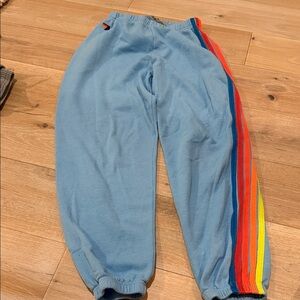 Women's Blue Joggers with Rainbow Stripes